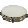 Tambourin en bois à peau fixe rivetée 2 rangées de cymbalettes 10 pouces