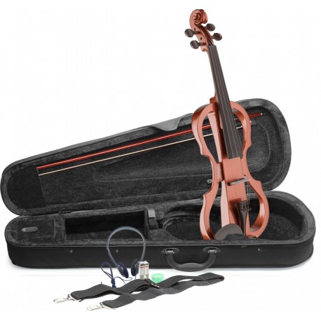 Violon électrique 4/4 Stagg EVN X avec housse marron métallique