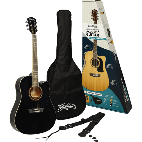 Pack guitare électro Washburn AD5CE Dreadnought noire