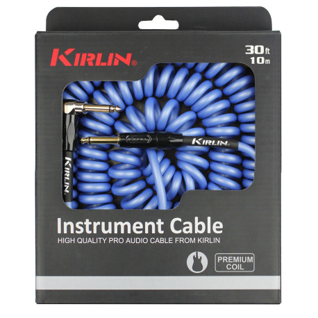 Cable Jack torsadé Kirlin Premium Coil bleu 10 m