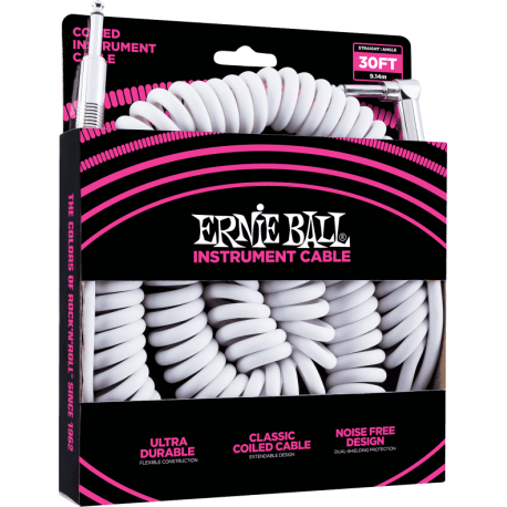 Cable Jack spirale Ernie Ball 9 metres blanc