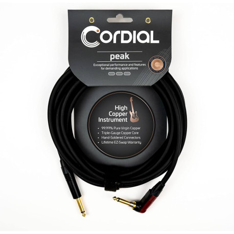 Cable guitare Jack coudé Cordial 3m avec coupe son Neutrik
