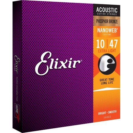 Jeu de cordes guitare Folk Elixir Nanoweb phosphor 10-47