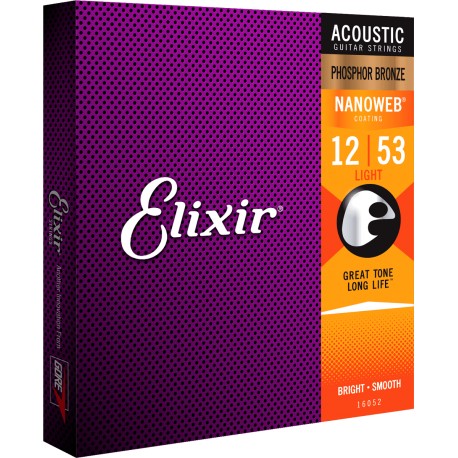 Jeu de cordes guitare Folk Elixir Nanoweb phosphor 12-53