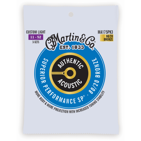 Cordes folk Martin Authentic pack de 3 CustomLight 80/20 - 11-52