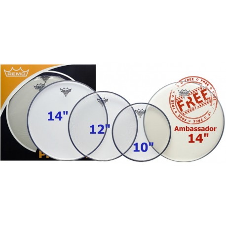 Pack de peaux de tom Remo Emperor 10"12"14" transparentes + CC
