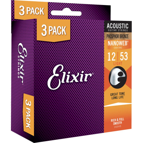 Pack 3 jeux Elixir Nanoweb Phosphore bronze 12-53