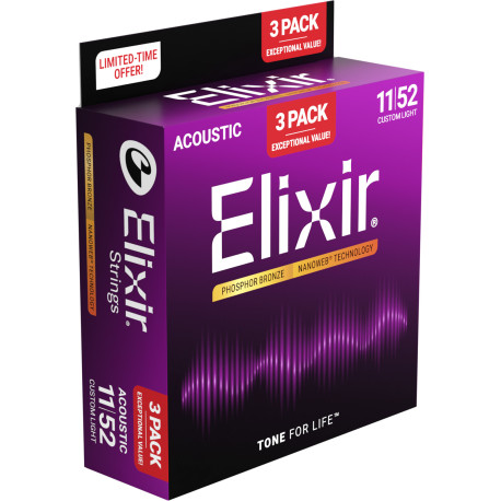 Pack 3 jeux Elixir Nanoweb Phosphore bronze 11-52