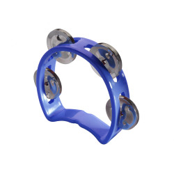 Mini tambourin en plastique avec 4 cymbalettes bleu