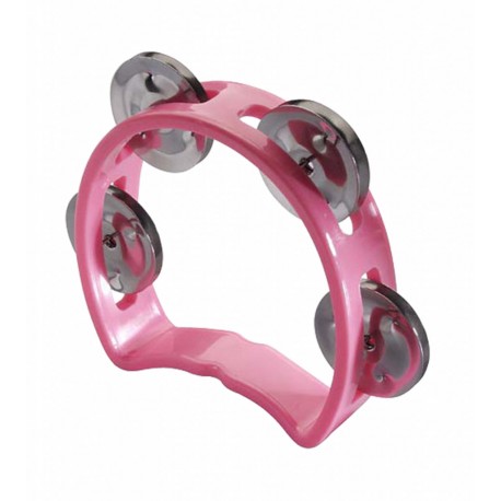 Mini tambourin en plastique avec 4 cymbalettes rose